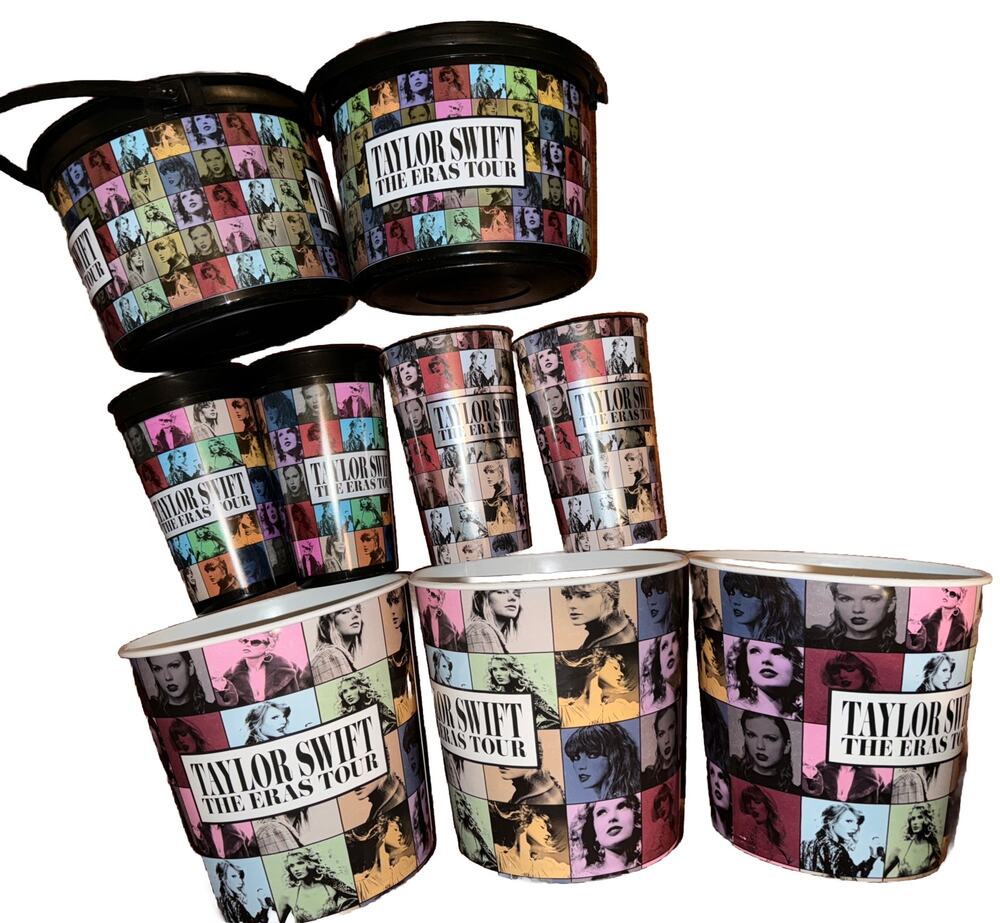 Taylor Swift Eras Tour Plastic Popcorn Bucket & Large 44oz Cup AMC 130oz lot